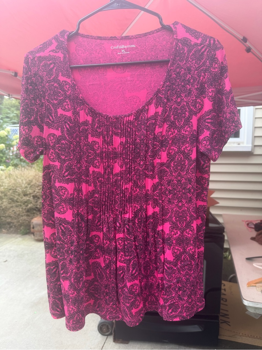 Croft & Barrow Floral Short Sleeve Top in Pink & Black Size PL